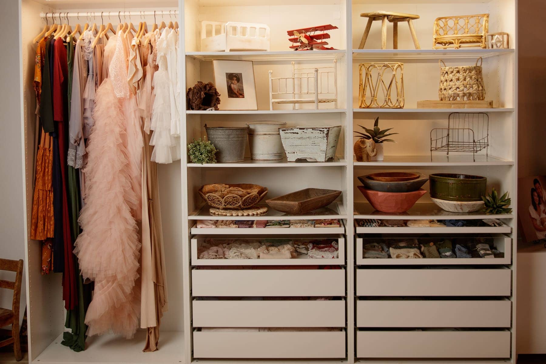 The wardrobe and prop collection at Jesica Allen's Lodi photography studio